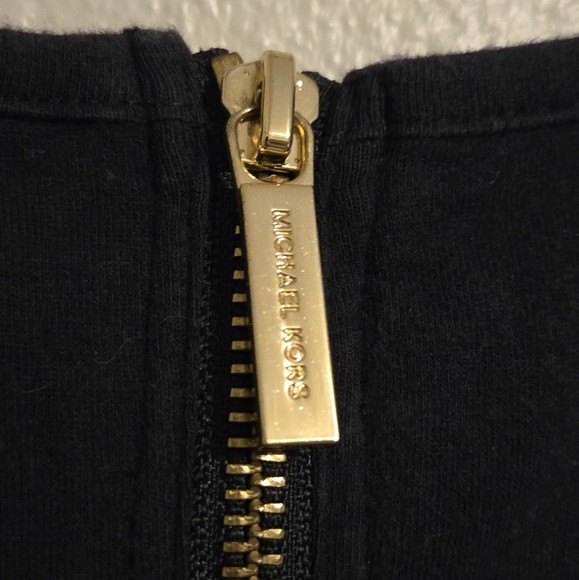 Michael Kors Womens T-Shirt With Gold Zipper On Back, MK Rhinestone Logo, XL - Picture 7 of 8